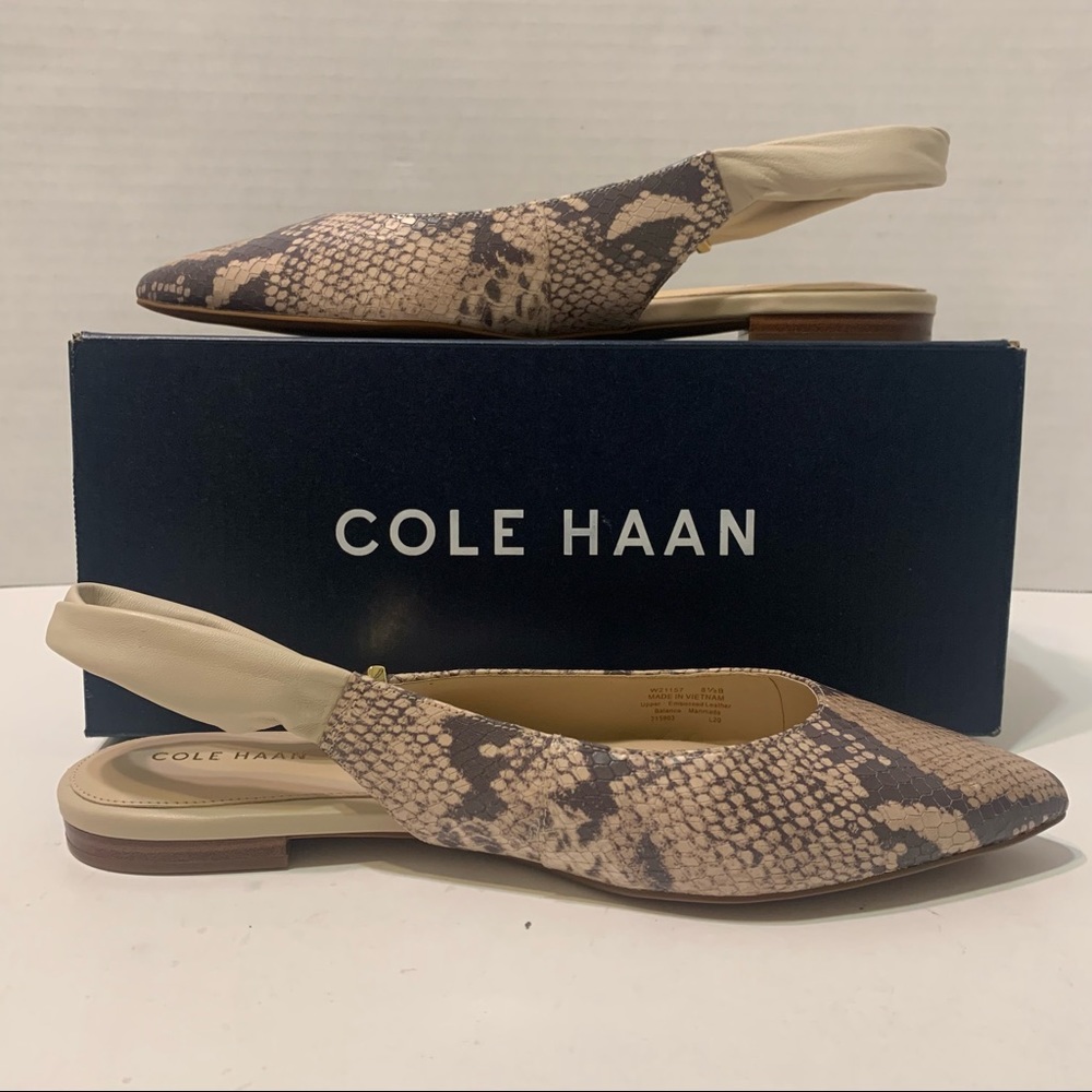 Cole Haan Women Slingback Flats Eden Skimmer Size US 8.5 B Python Print Leather